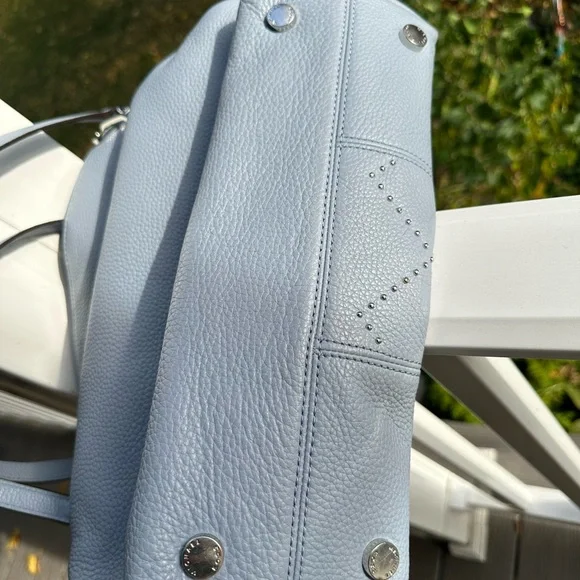 Michael Kors Leighton Light Blue Leather Shoulder Bag with Silver Studs/hardware